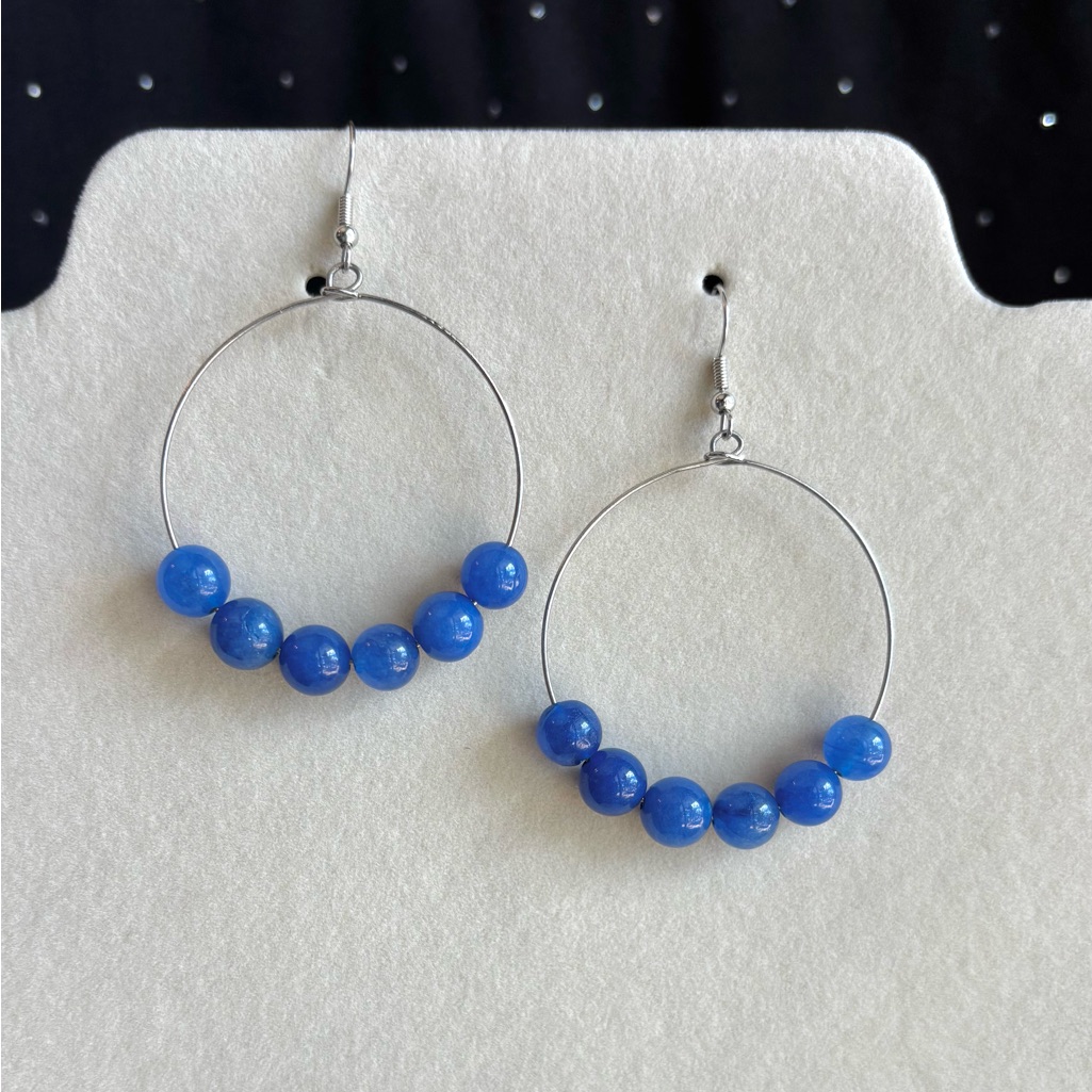 Blue Stone Bead Hoop Earrings - Women Jewelry